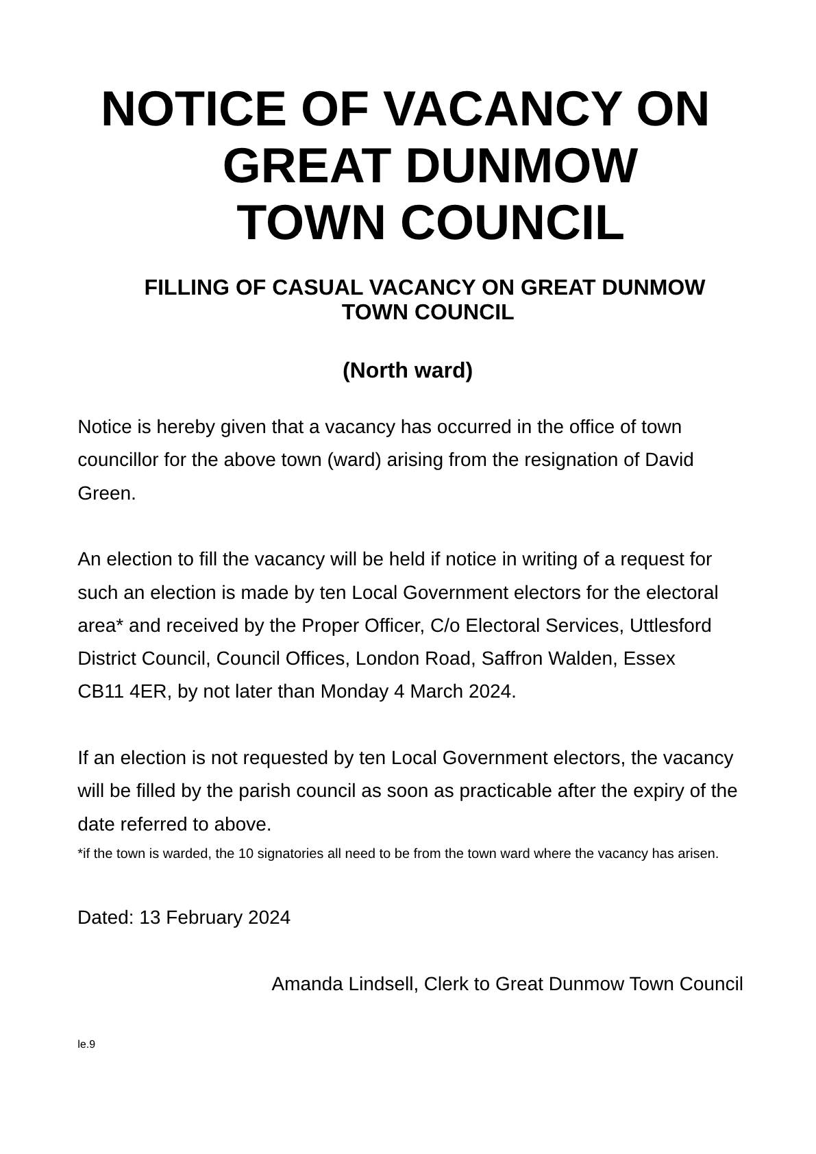 Notice of Vacancy Feb 24