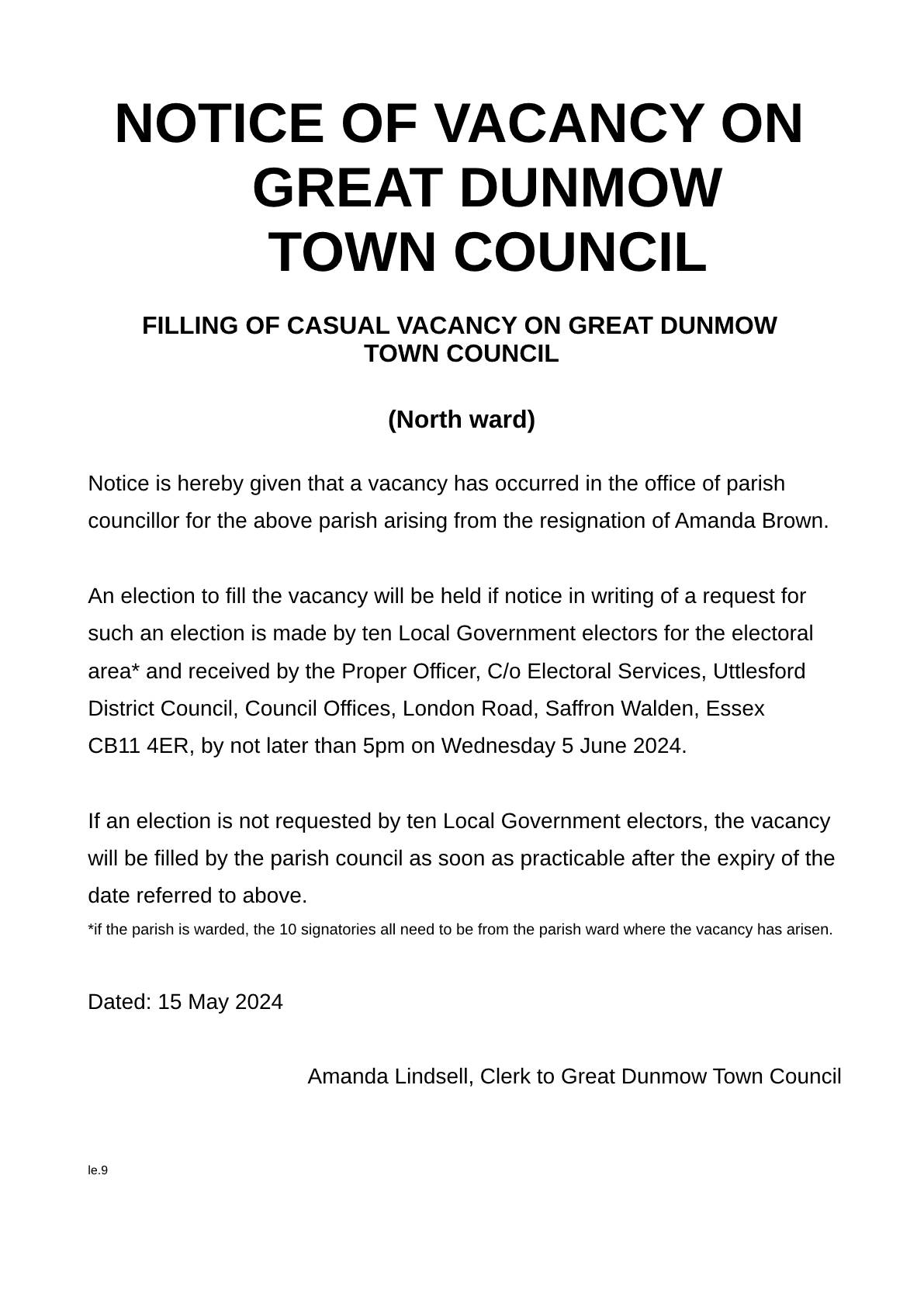 Notice of Vacancy May 24