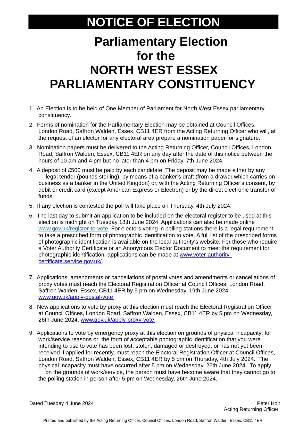 Notice of Election - MP